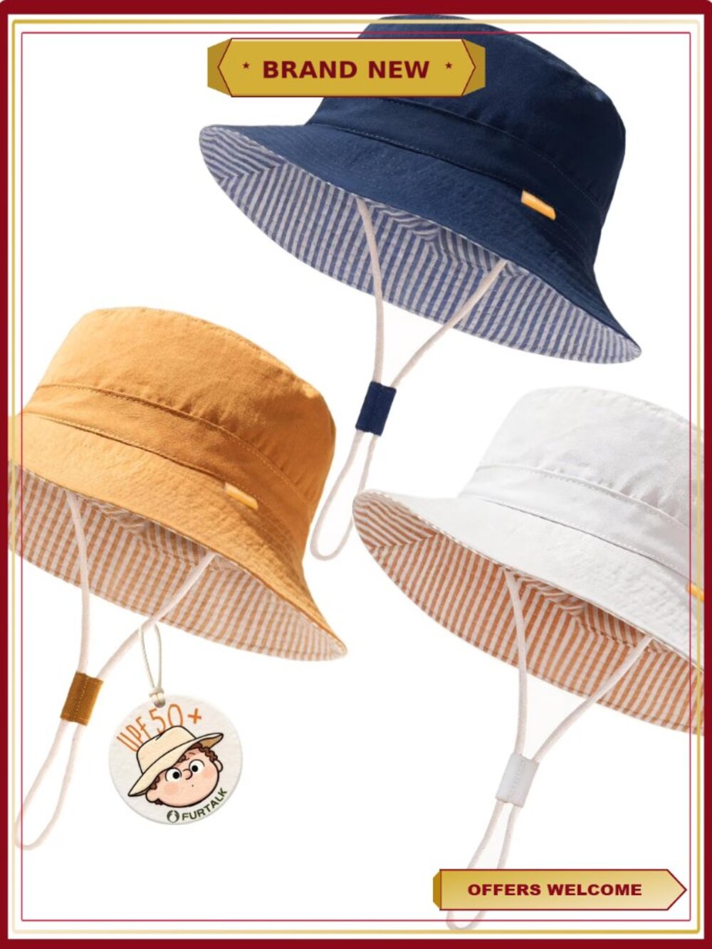 FURTALK Baby Sun Hat 3 Pack Cotton UPF 50+ Toddler Summer Beach Bucket Hat